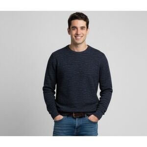 J Crew Men's Sweater Heathered Navy Blue Crewneck Long Sleeve Cotton ‎ Medium